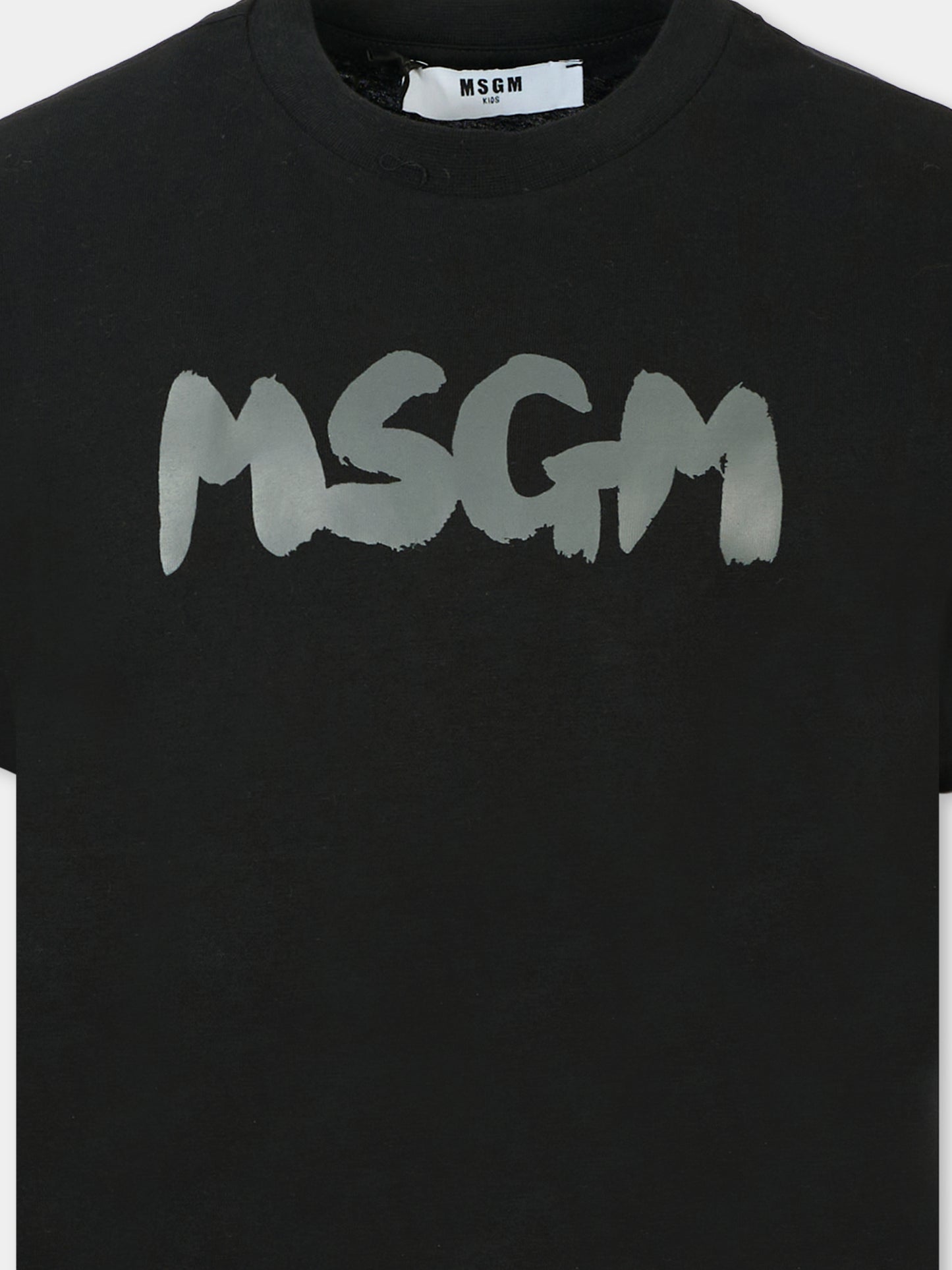 T-shirt nera per bambini con logo grigio,Msgm Kids,F5MSJUTH011 110