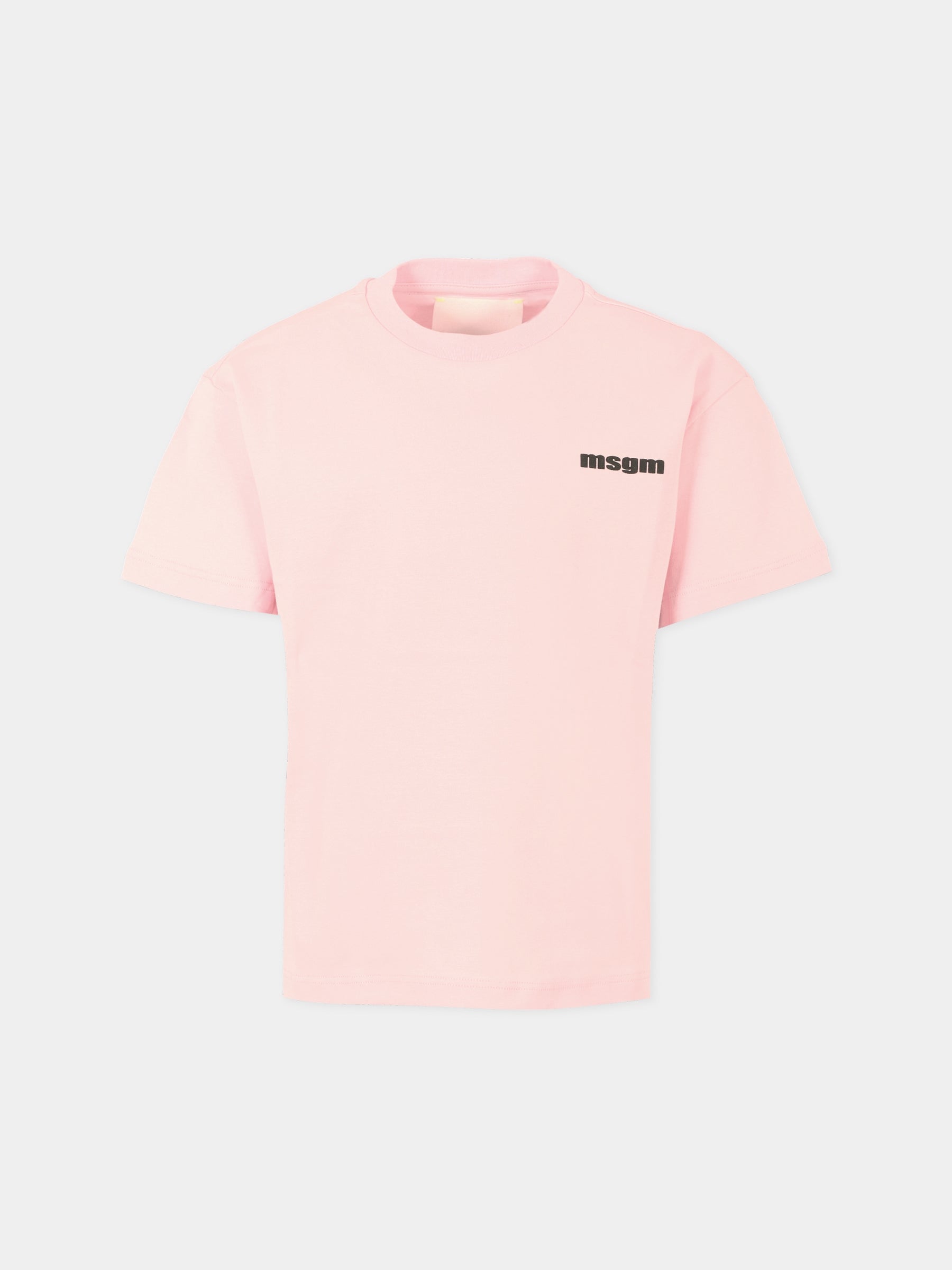 T-shirt rosa per bambina con logo nero,Msgm Kids,F5MSJUTH056 MS044