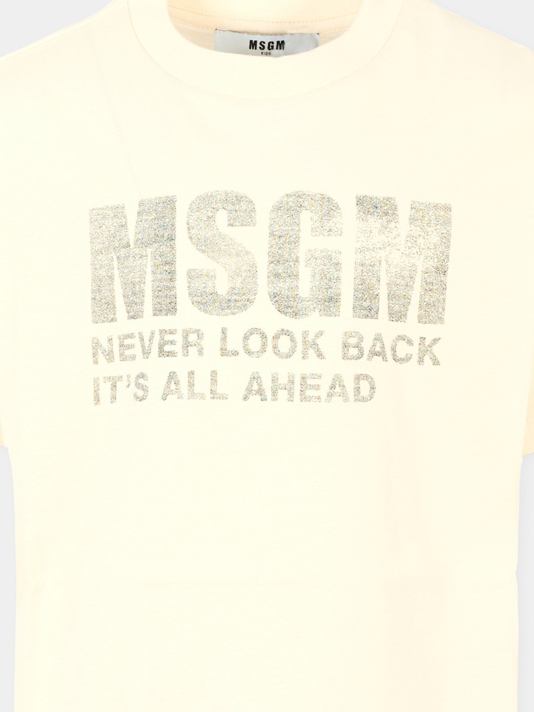 T-shirt avorio per bambini con logo,Msgm Kids,F5MSJUTH087 013