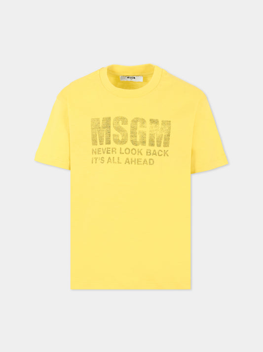 T-shirt gialla per bambini con logo,Msgm Kids,F5MSJUTH087 020
