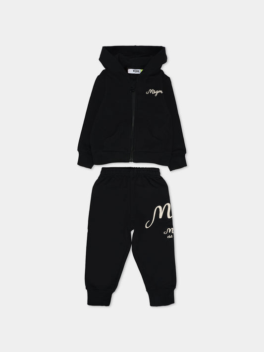 Completo nero per neonati con logo bianco,Msgm Kids,F5MSNBSF296 110