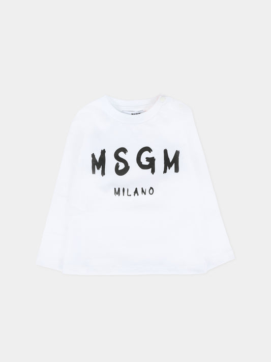 T-shirt bianca per neonati con logo,Msgm Kids,F5MSUNTH283 001