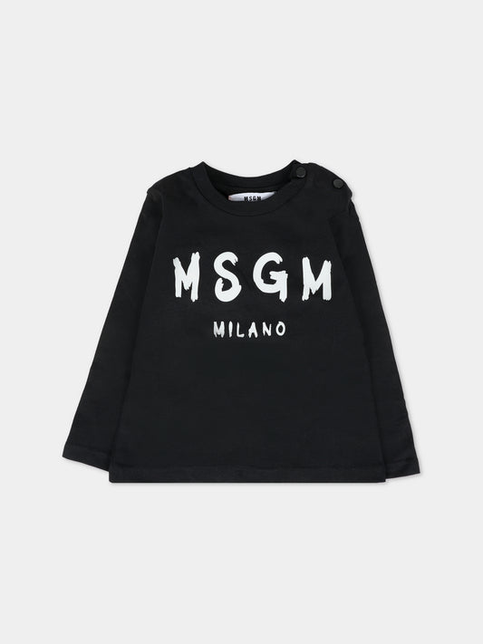 T-shirt nera per neonati con logo,Msgm Kids,F5MSUNTH283 110