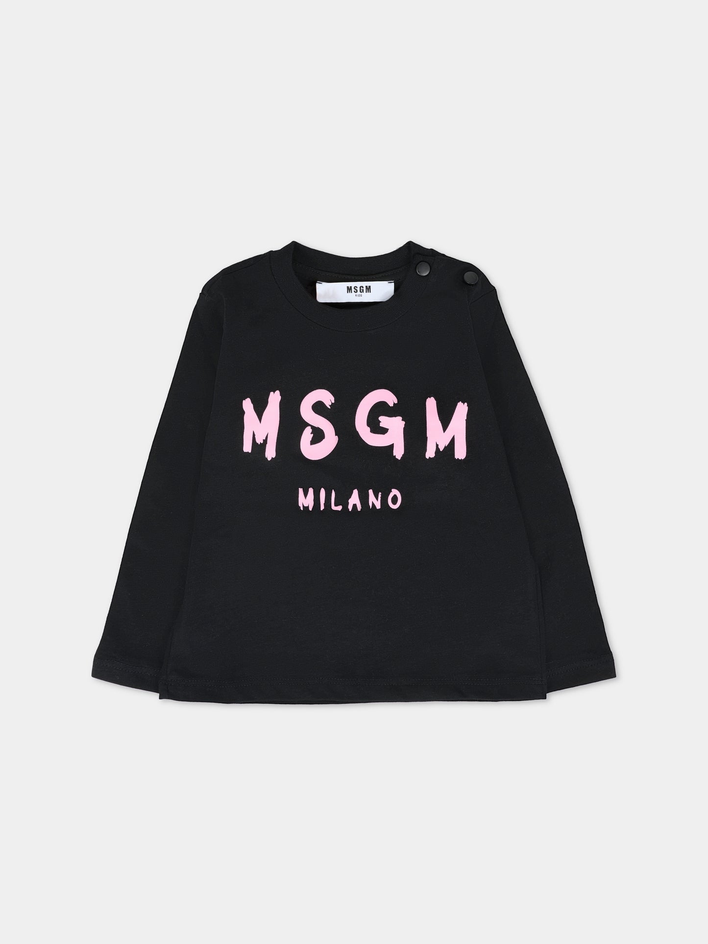 T-shirt nera per neonata con logo,Msgm Kids,F5MSUNTH283 110/83