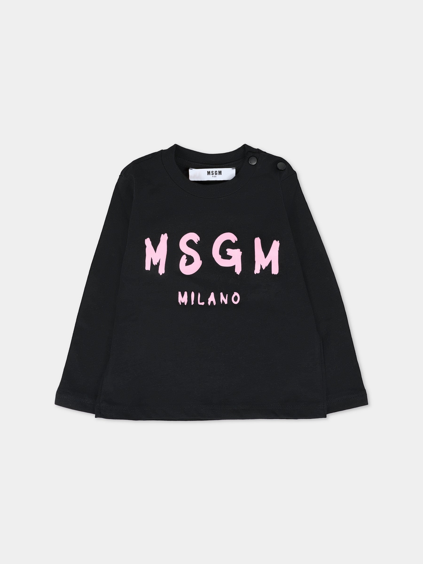 T-shirt nera per neonata con logo,Msgm Kids,F5MSUNTH283 110/83