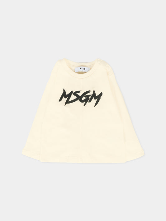 T-shirt avorio per neonato con logo,Msgm Kids,F5MSUNTH284 013