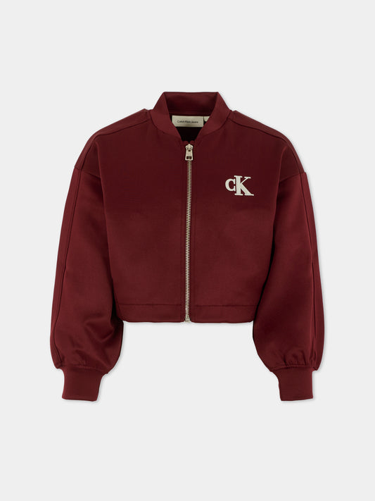 Felpa crop bordeaux per bambina con logo,Calvin Klein Kids,25WCKIG0IG03076 XU4