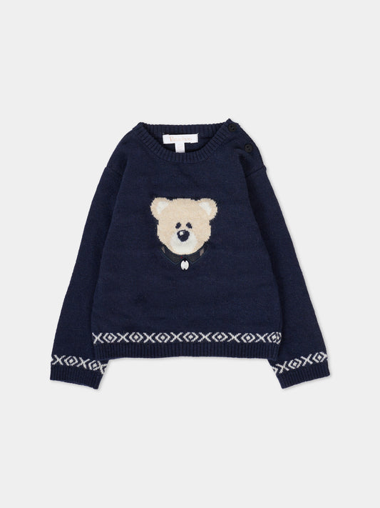 Maglione blu per neonato con orso,Patachou,PAP SWE4133130 360