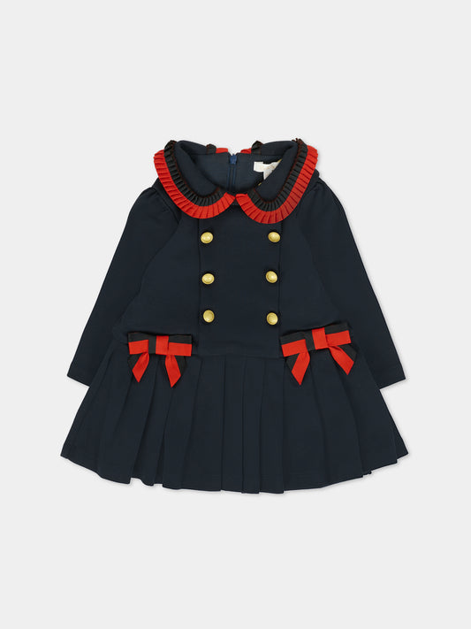 Vestito blu per neonata con fiocchi,Patachou,PAP VET4133262 360