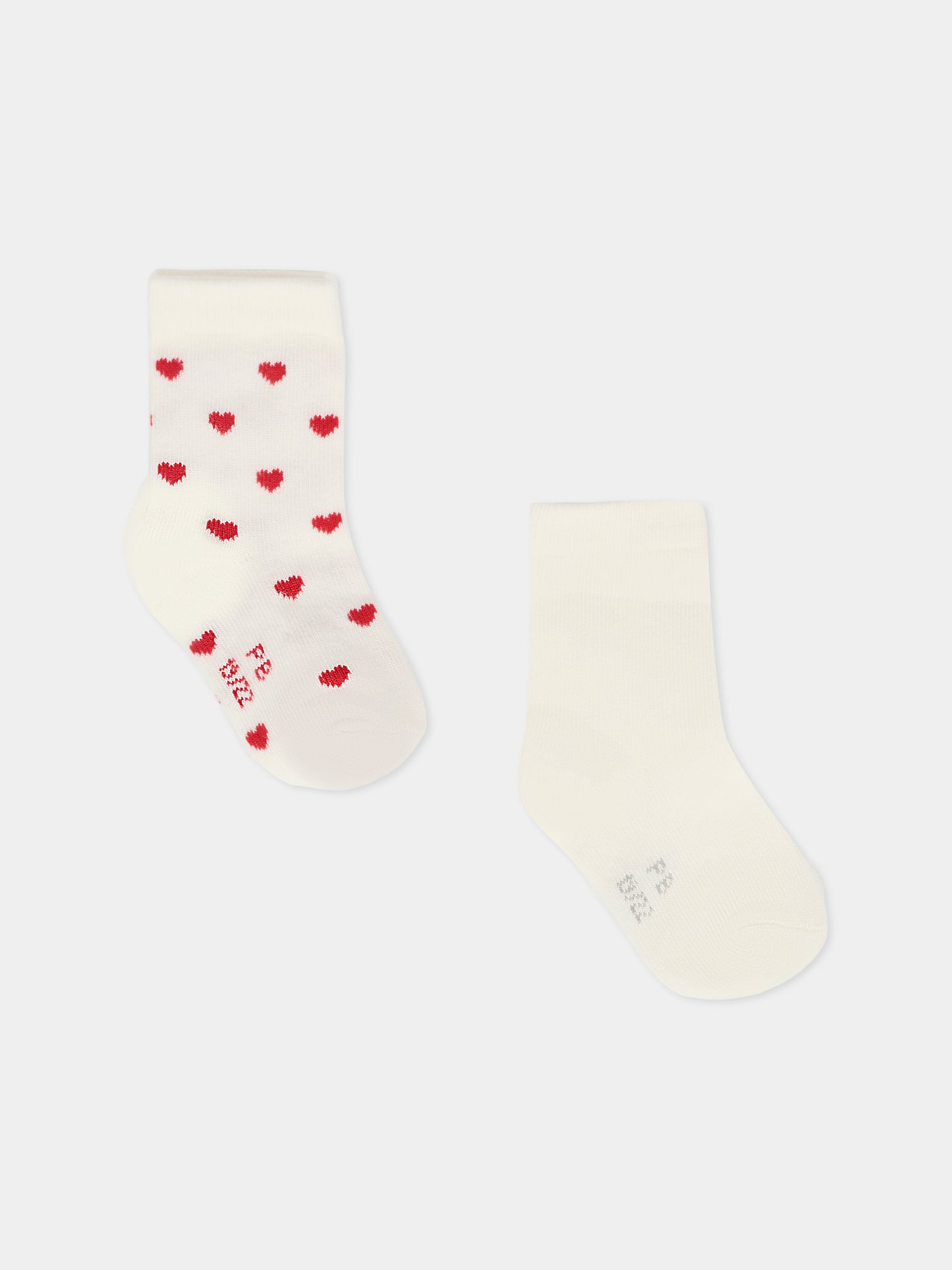 Set calzini avorio per neonata con cuori,Petit Bateau,A0AZK 01