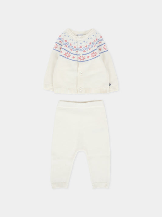 Completo nascita avorio per neonati con motivo nordico rosa e azzurro,Petit Bateau,A0ECE 02