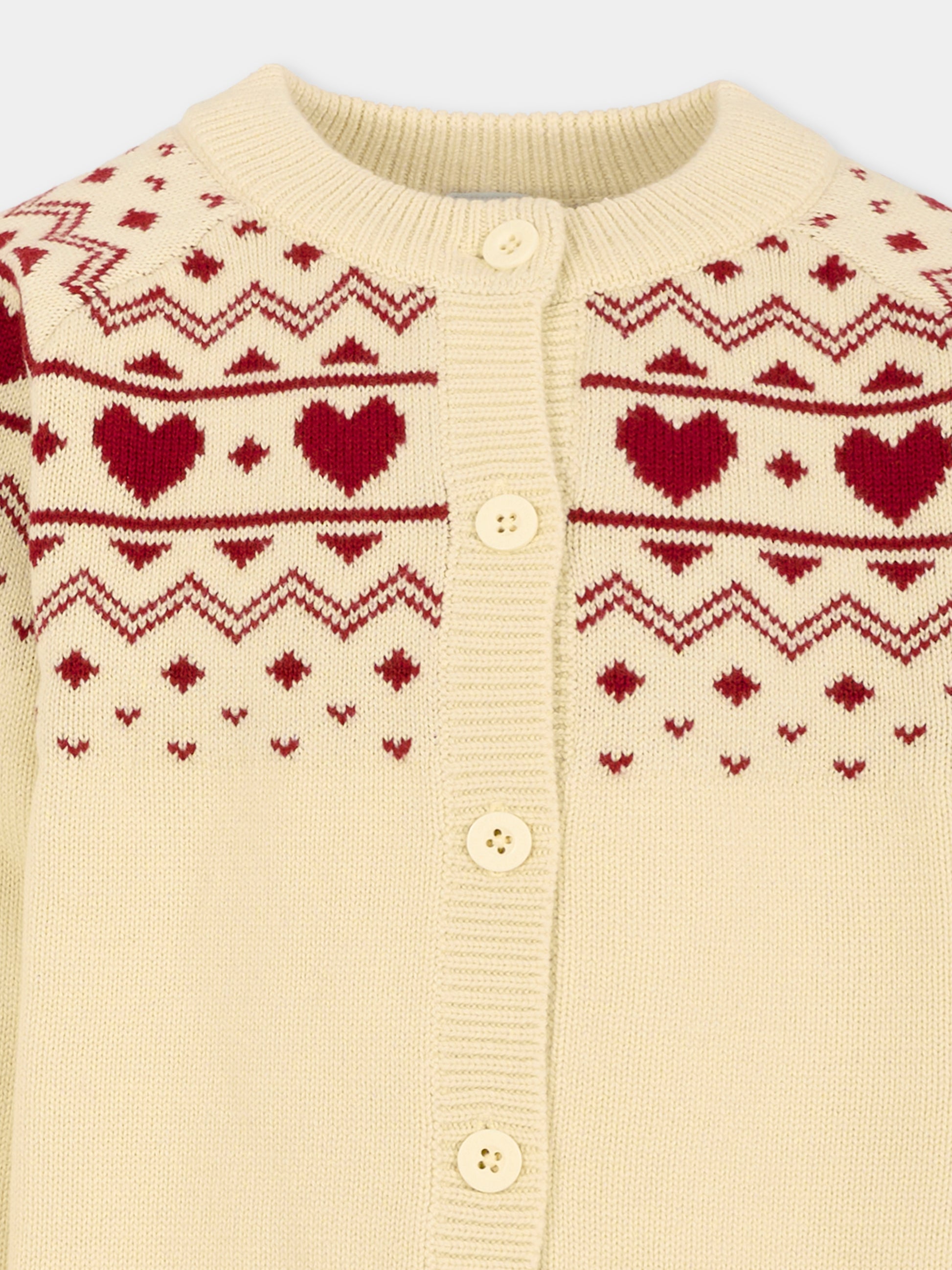 Cardigan beige per bambina con cuori,Petit Bateau,A0EGM 01