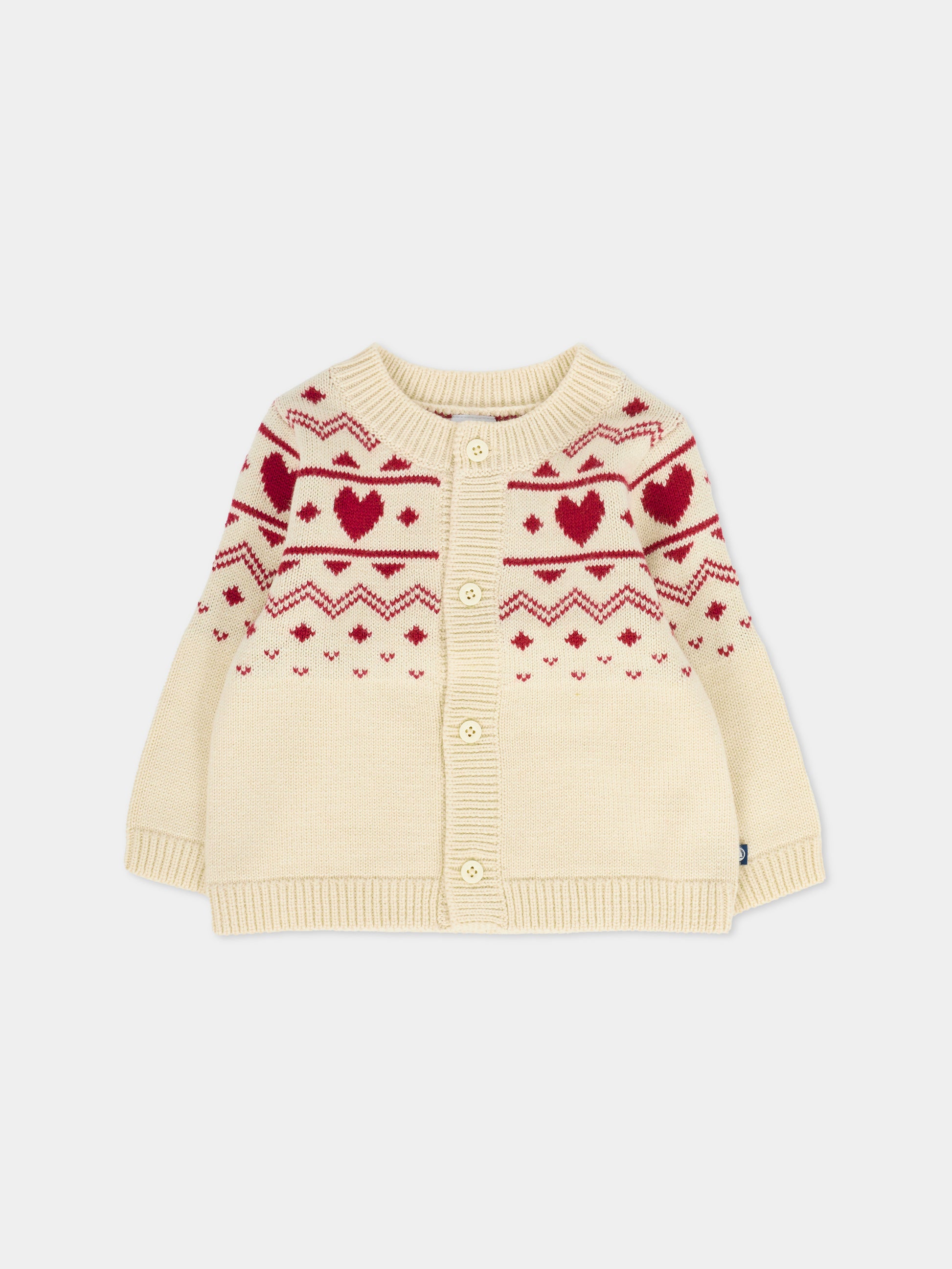Cardigan beige per neonata con cuori,Petit Bateau,A0EBI 01