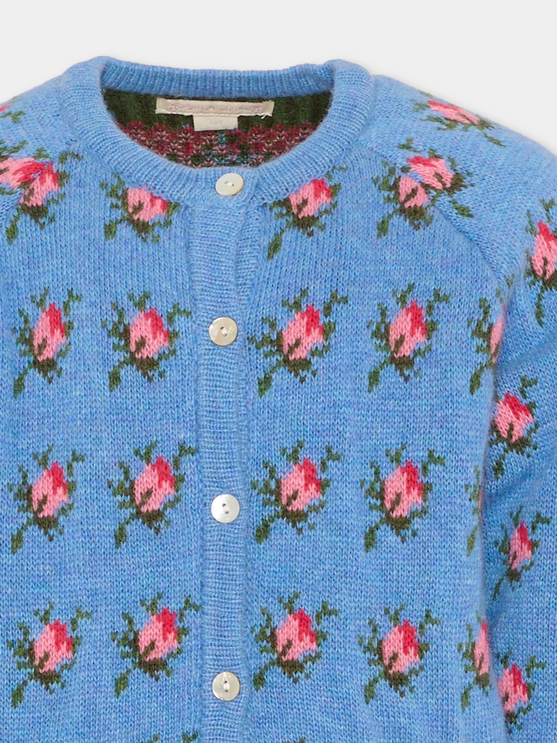 Cardigan celeste per bambina con rose,Konges Sløjd,KS103711 ROSIE SHADE