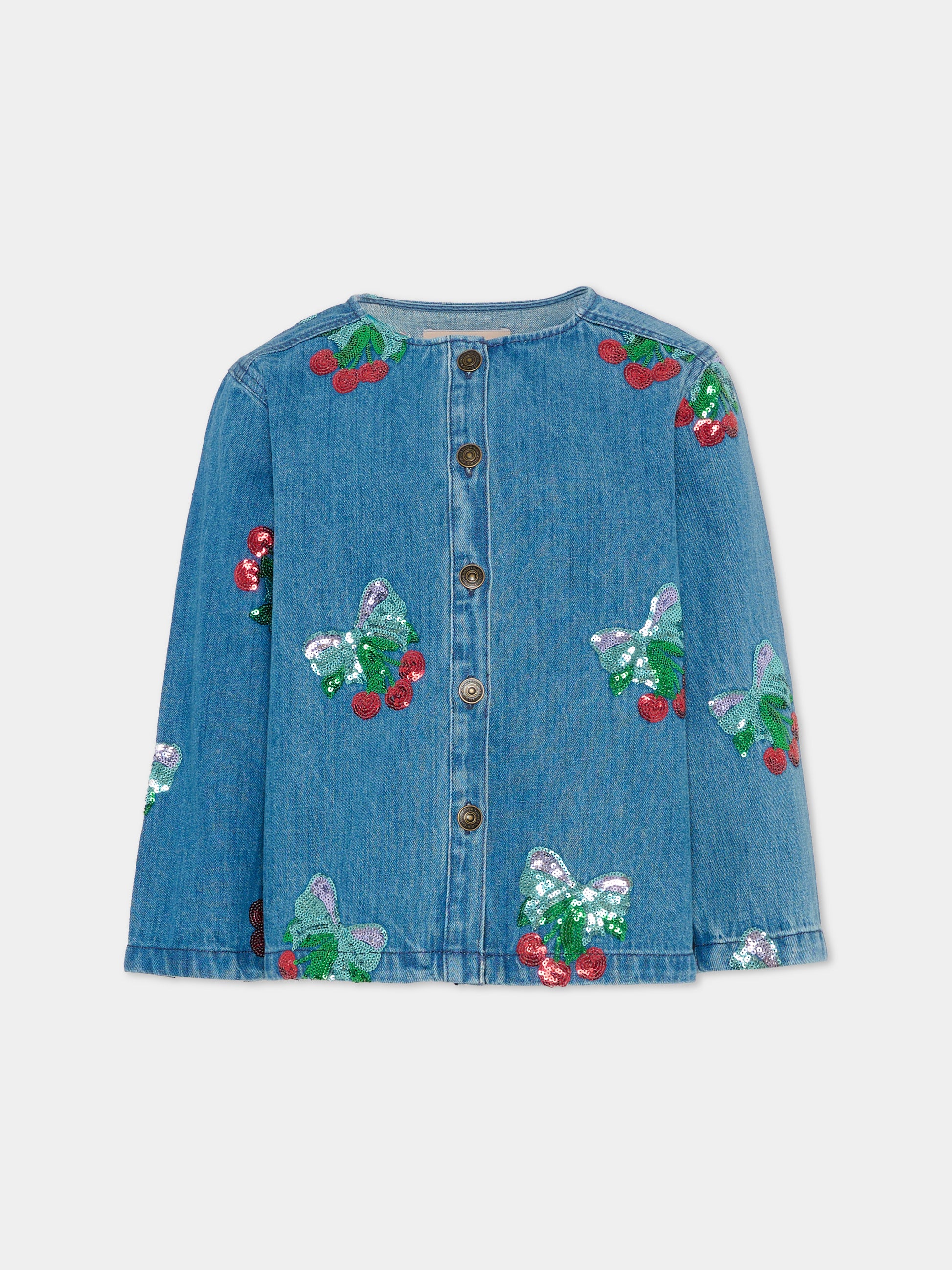 Giubbotto di jeans denim per bambina con ciliegie e paillettes,Konges Sløjd,KS103890 AMARENA SEQUIN