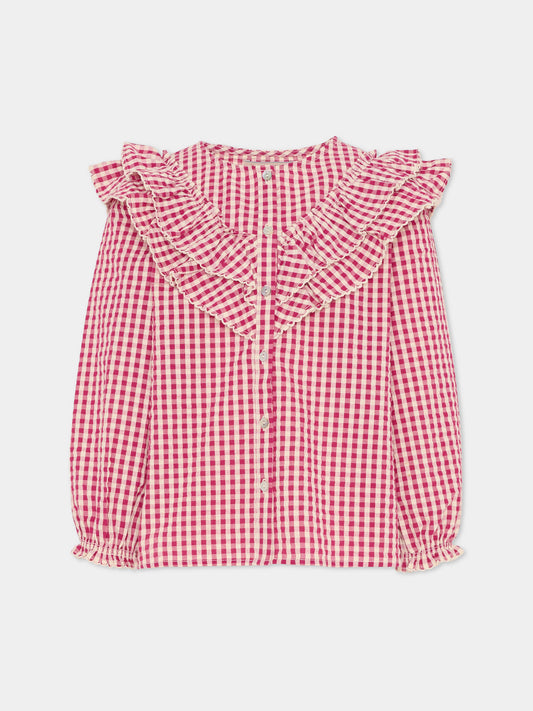 Camici fucsia per bambina,Konges Sløjd,KS103841 SANGRIA/BUTTER CHECK