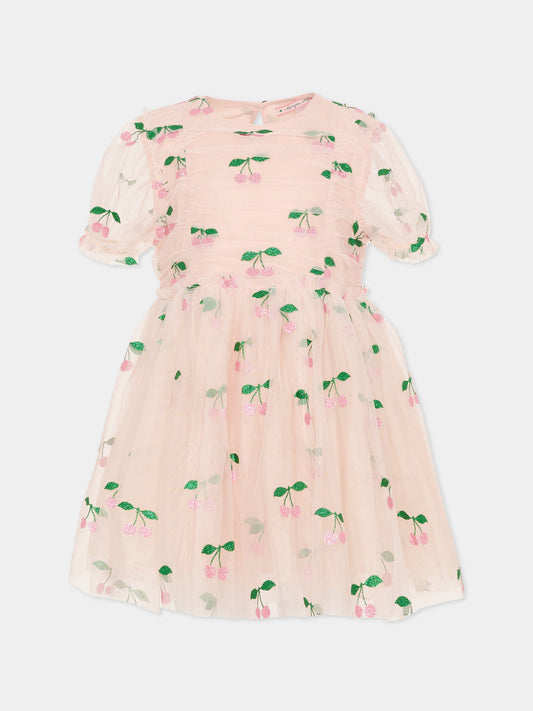 Vestito rosa per bambina con ciliegie rosa,Konges Sløjd,KS104020 MA GRANDE CERISE PINK GLITTER