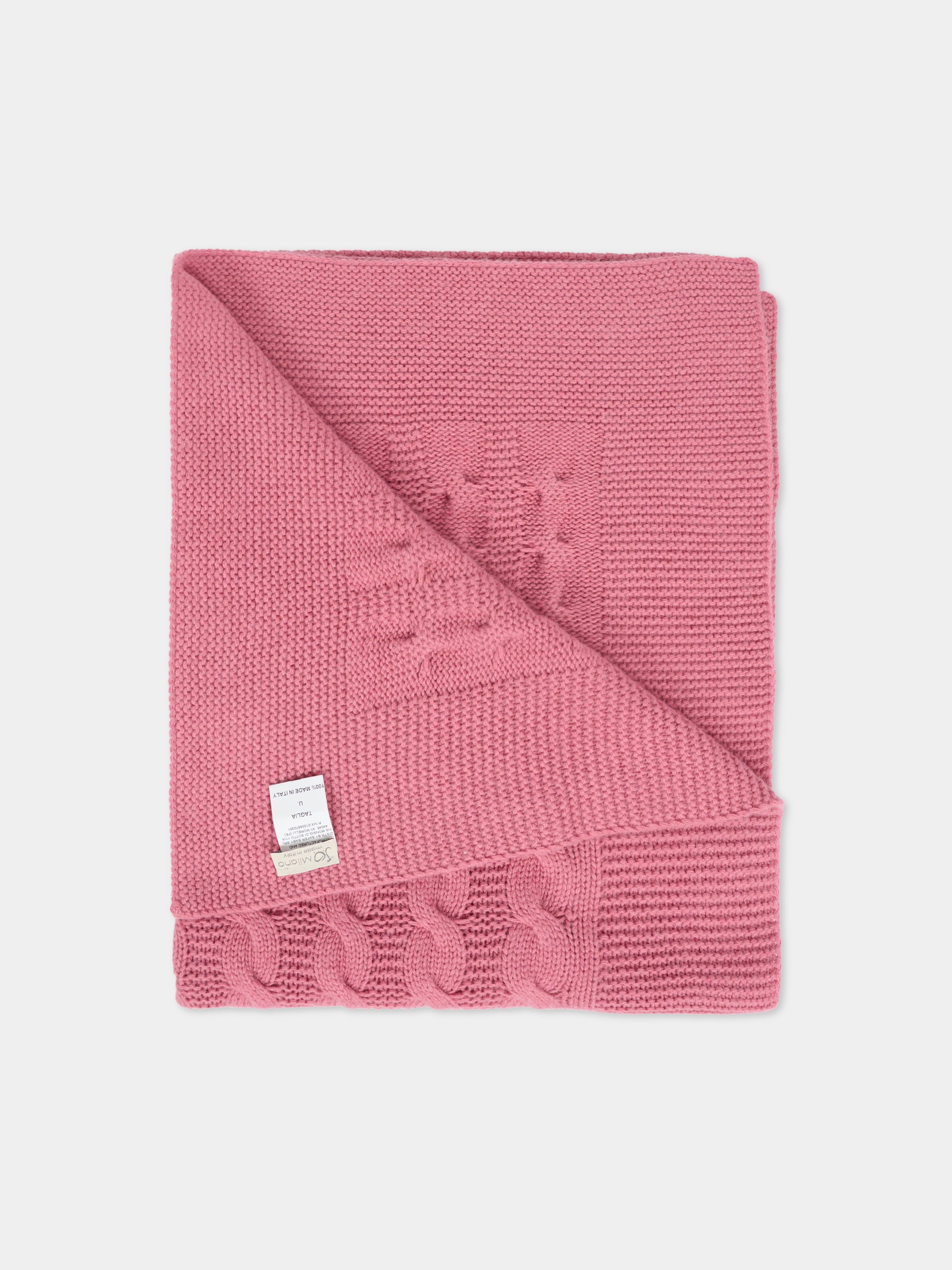 Coperta rosa per neonata con trecce,J.o. Milano,568A2 ROSA ANTICO