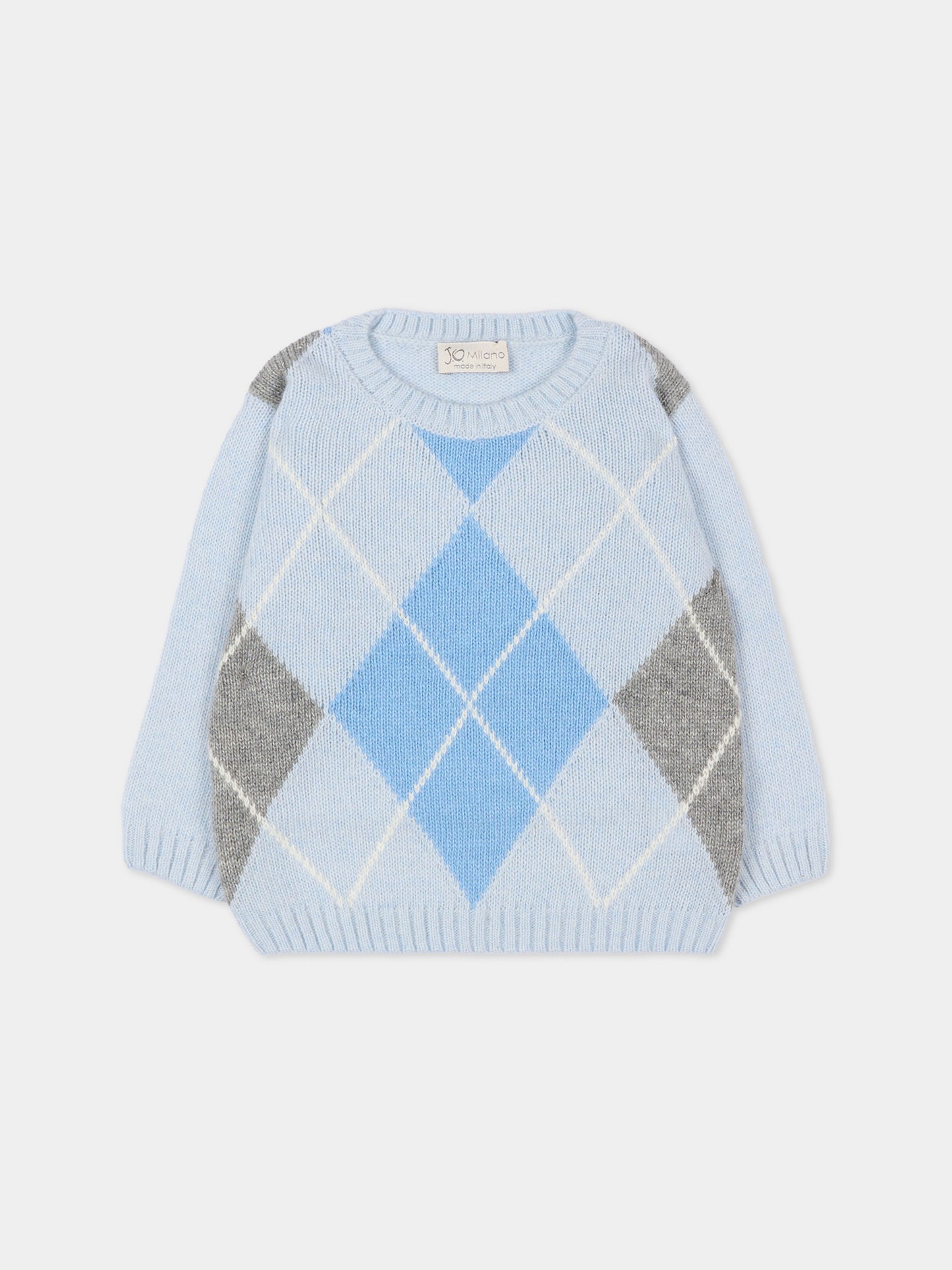 Maglione celeste per neonato con  motivo a rombi,J.o. Milano,563F2 CIELO
