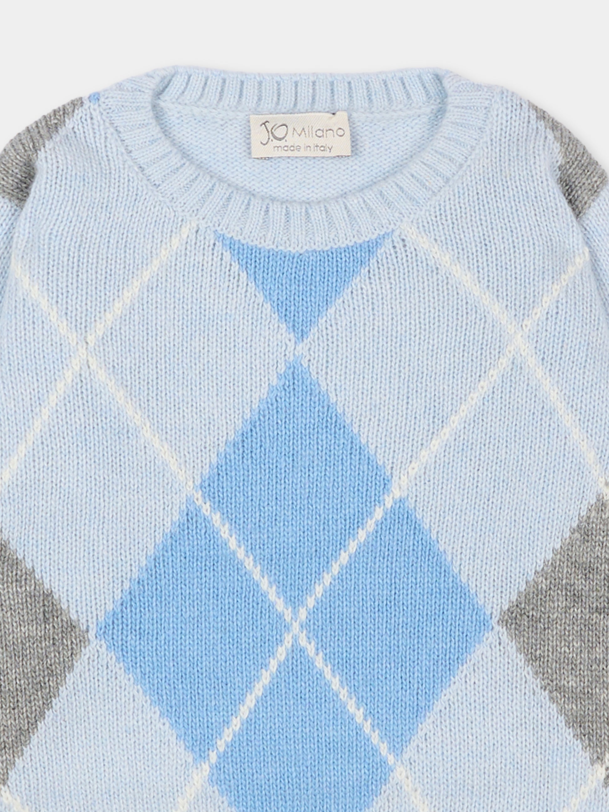 Maglione celeste per neonato con  motivo a rombi,J.o. Milano,563F2 CIELO