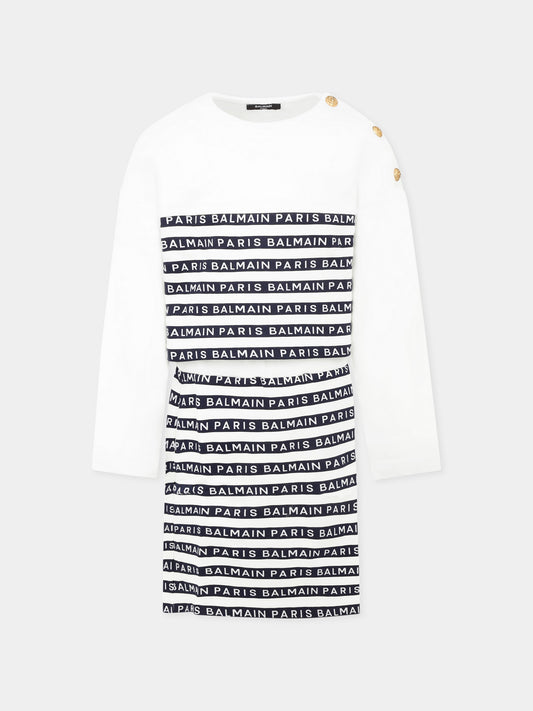 Completo bianco per bambina con logo,Balmain Kids,BU3B20 Z1909 100BL