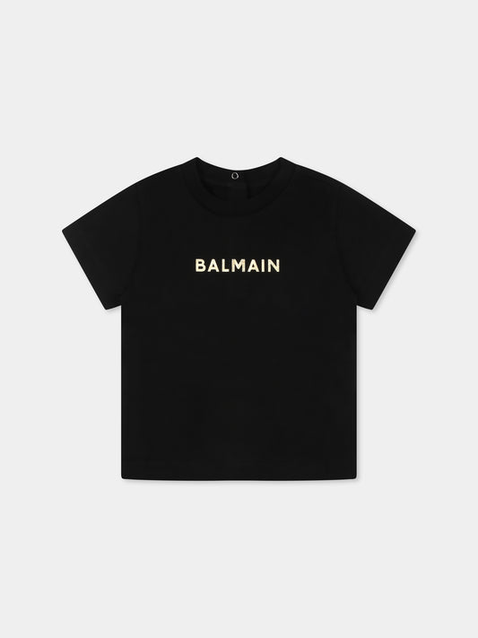 T-shirt nera per neonata con logo,Balmain Kids,BU8621 Z0082 930OR