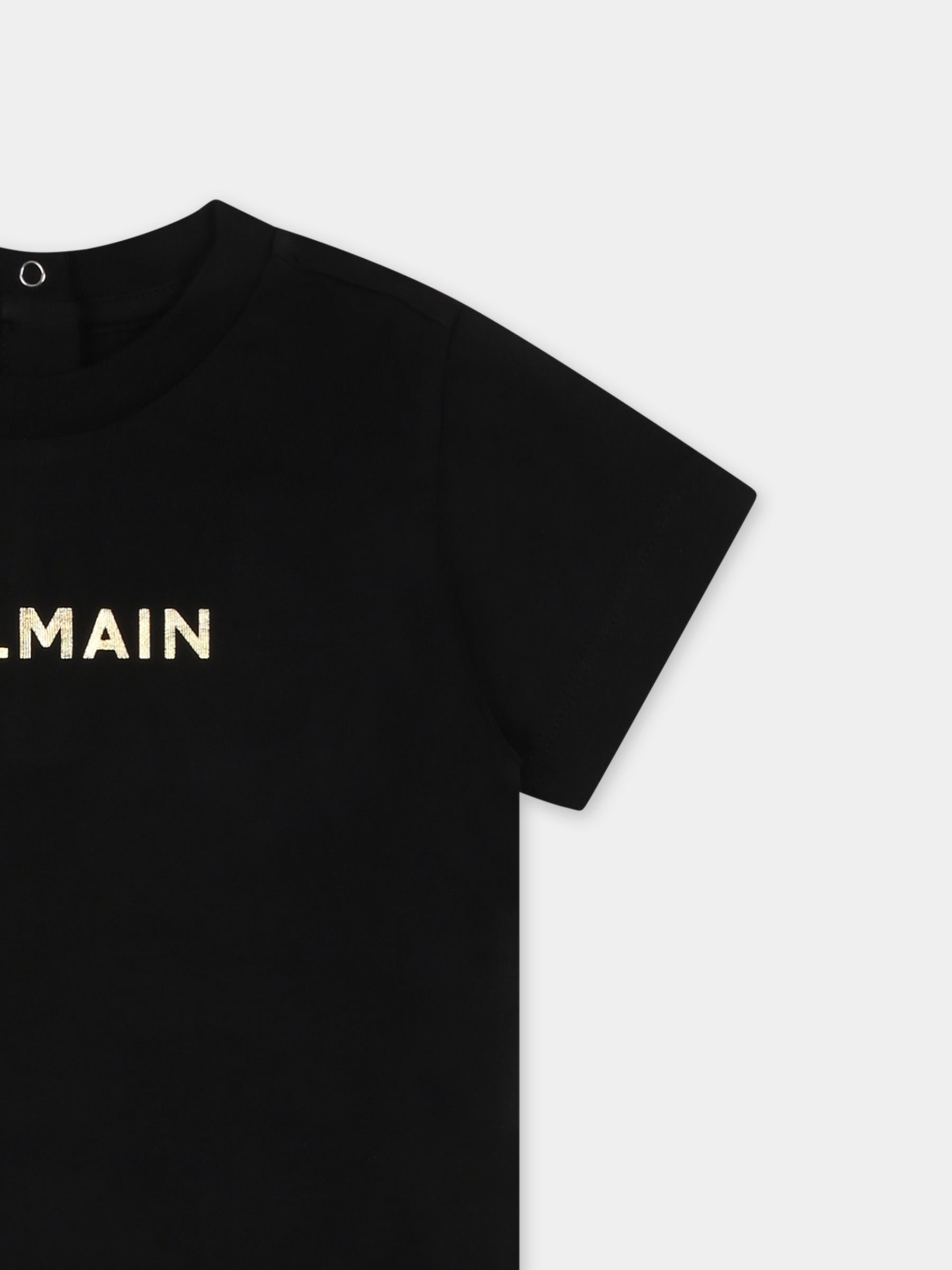T-shirt nera per neonata con logo,Balmain Kids,BU8621 Z0082 930OR