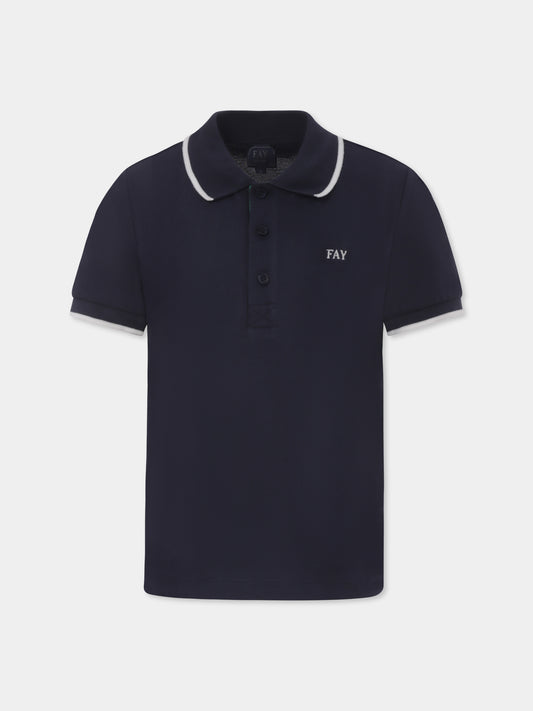 Polo blu per bambino con logo,Fay Kids,FU8P81 Z1834 635