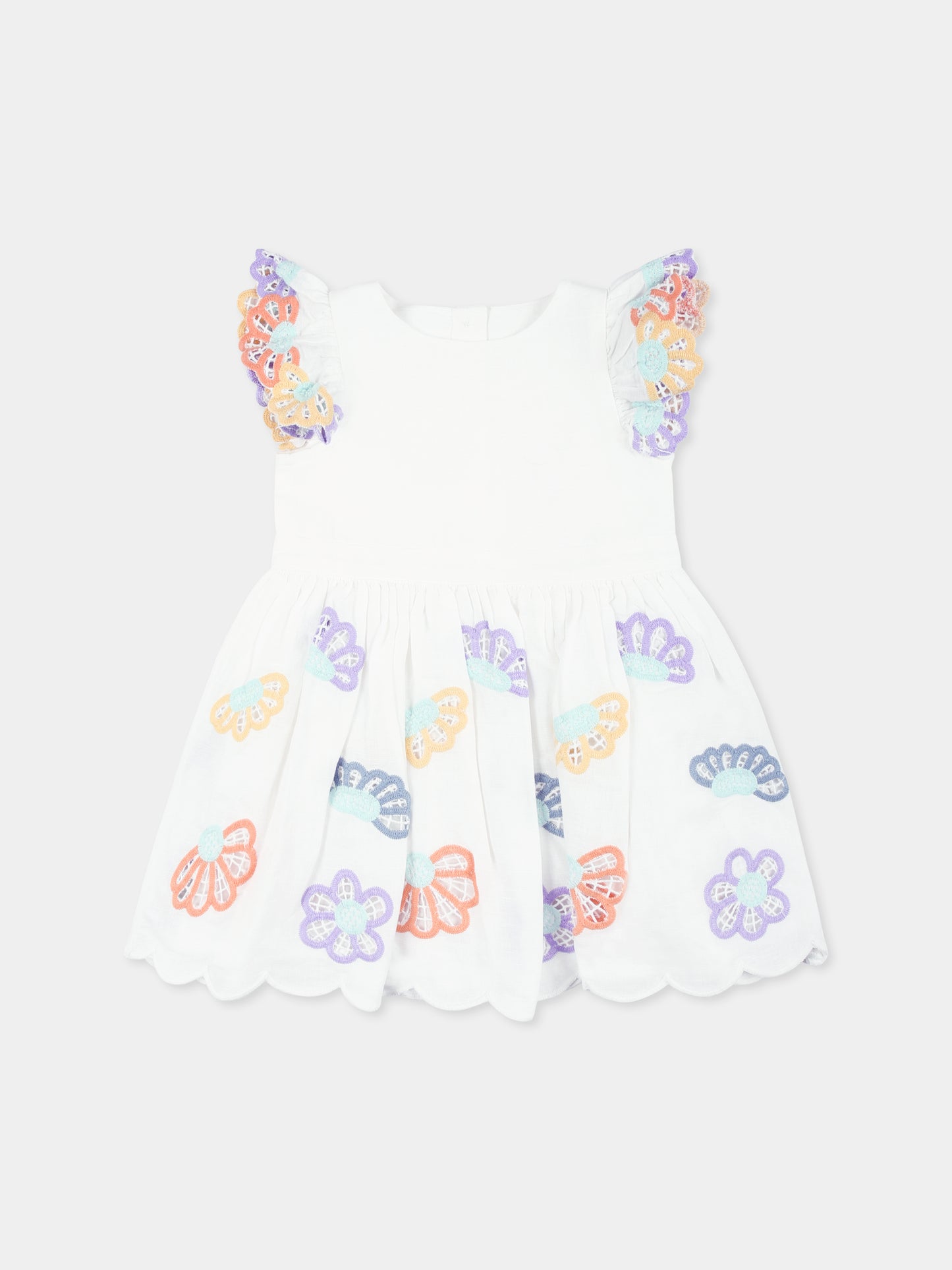 Vestito bianco per neonata con ricamo floreale,Stella Mccartney Kids,TU1302 Z1886 101EM