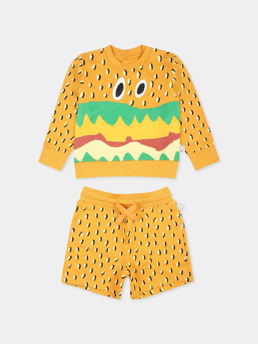 Completo giallo per neonato con stampa hamburger,Stella Mccartney Kids,TU3550 Z1743 207GL