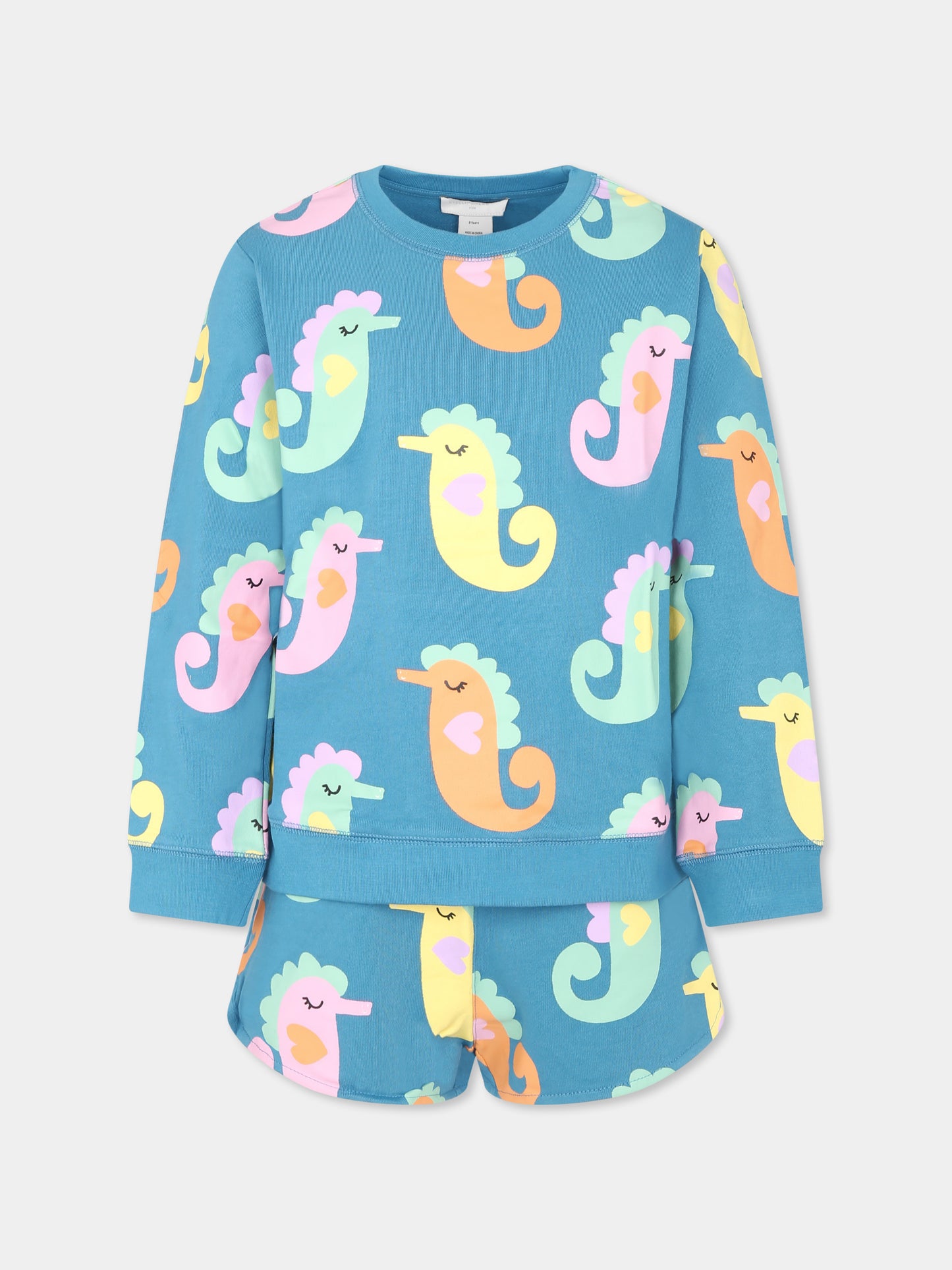 Completo blu per bambina con cavallucci marini all over,Stella Mccartney Kids,TU3A60 Z1636 672MC