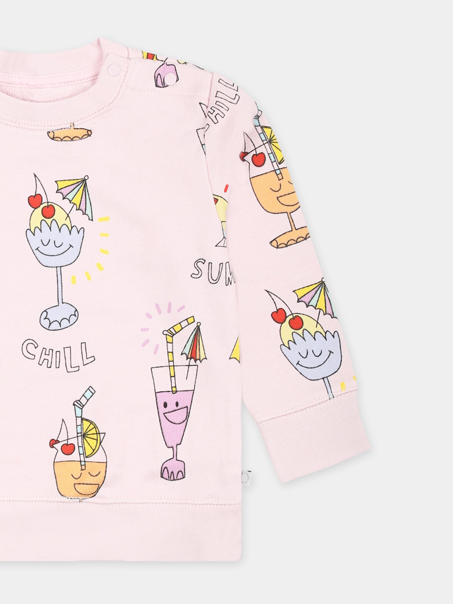 Felpa lilla per neonata con stampa cocktail all over,Stella Mccartney Kids,TU4000 Z1632 50HMC