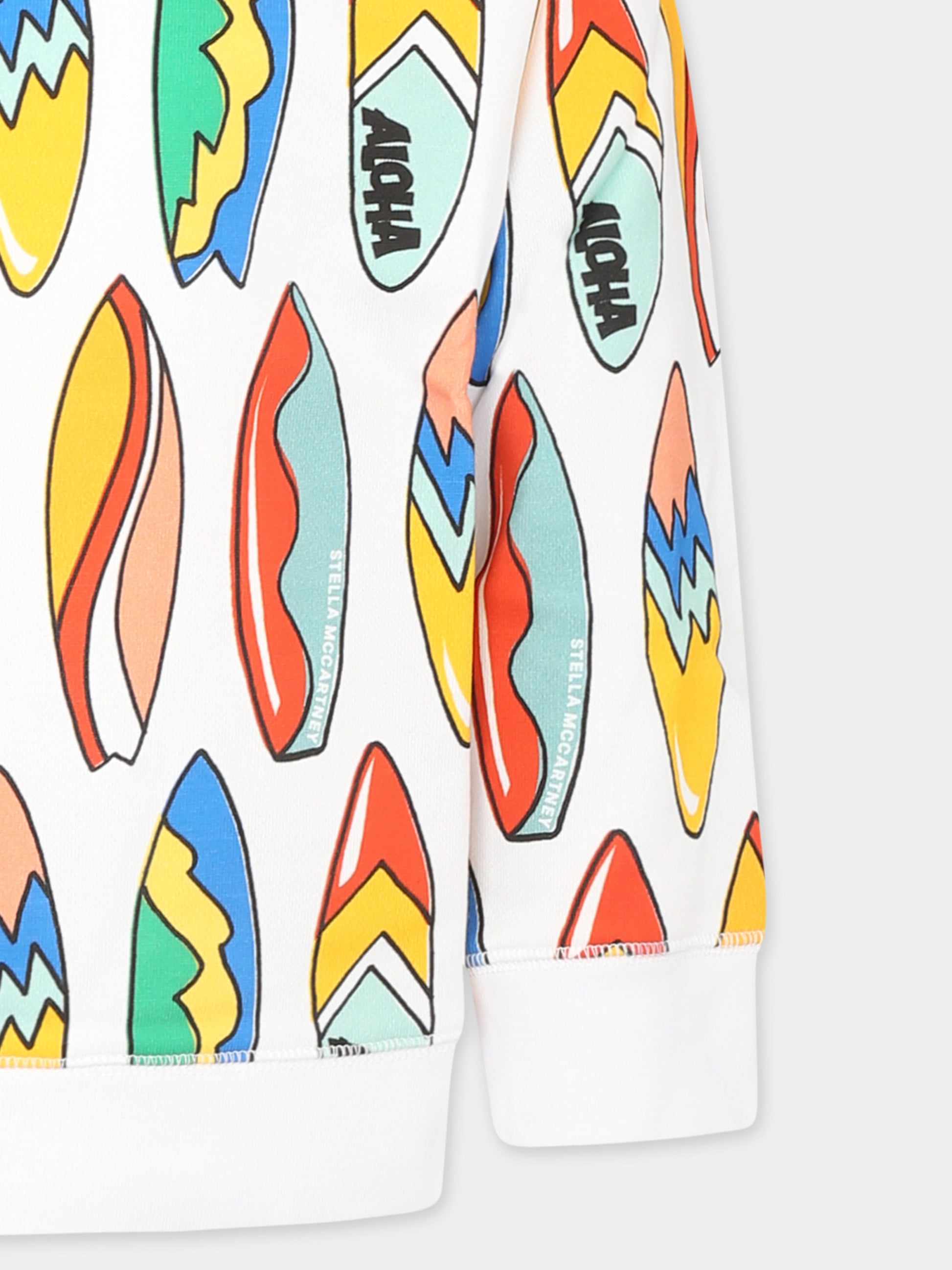 Felpa bianca per bambino con tavola da surf all over,Stella Mccartney Kids,TU4Q00 Z1732 100MC