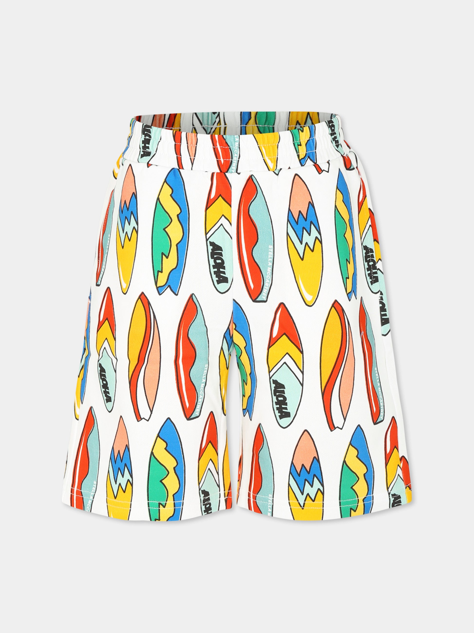 Shorts bianchi per bambino con tavola da surf all over,Stella Mccartney Kids,TU6P69 Z1732 100MC