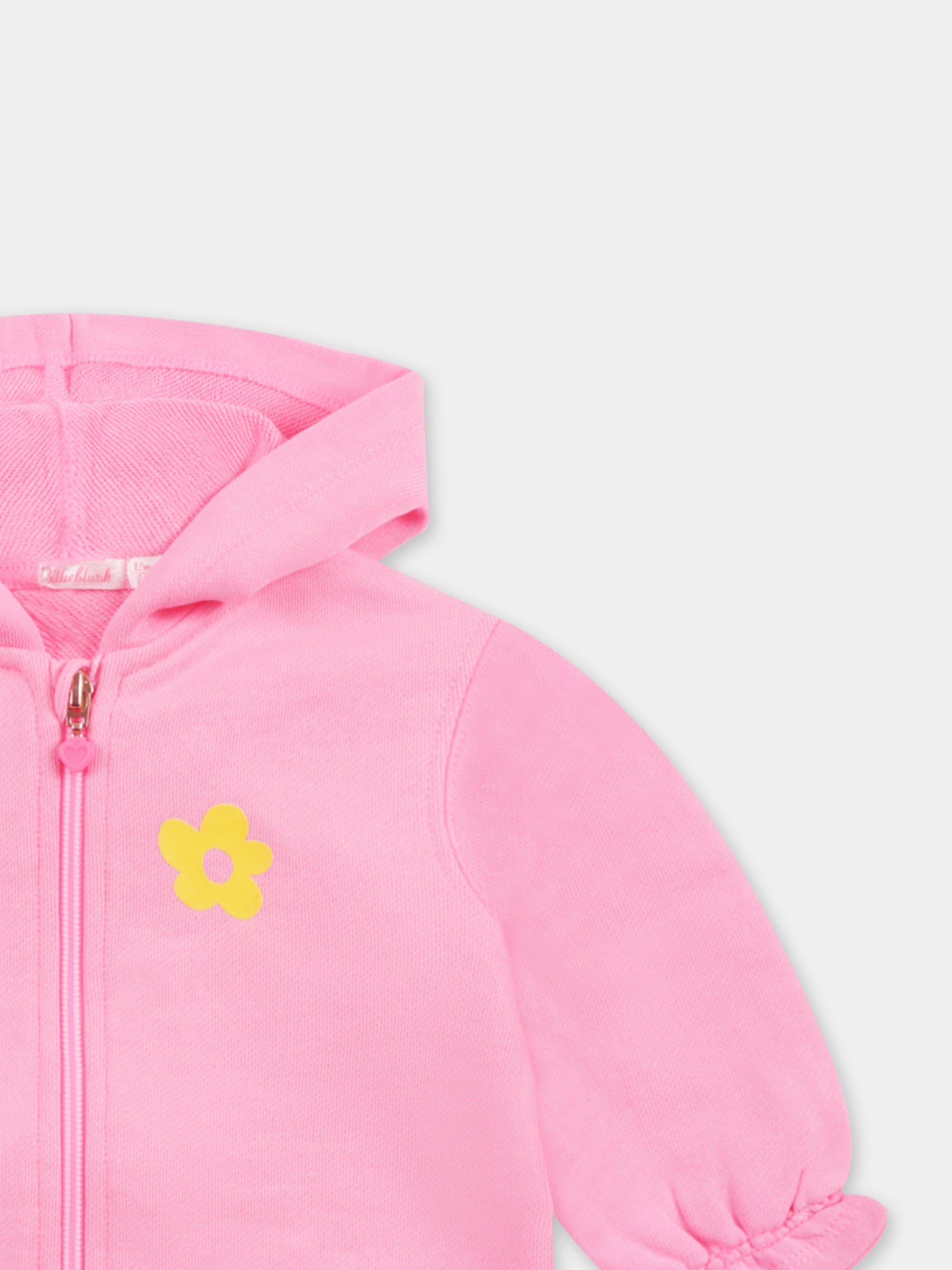 Felpa rosa per neonata con logo e fiore,Billieblush,U20046 462