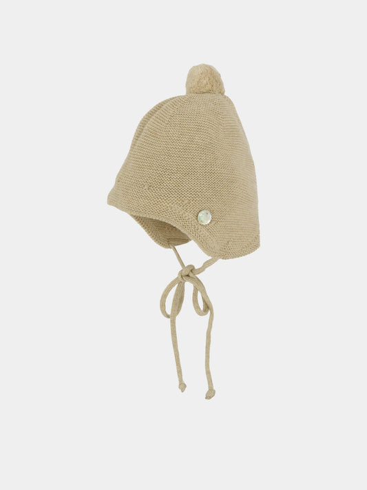 Berretto beige per neonati con pompon,Paz Rodríguez,040 123076 64 H94