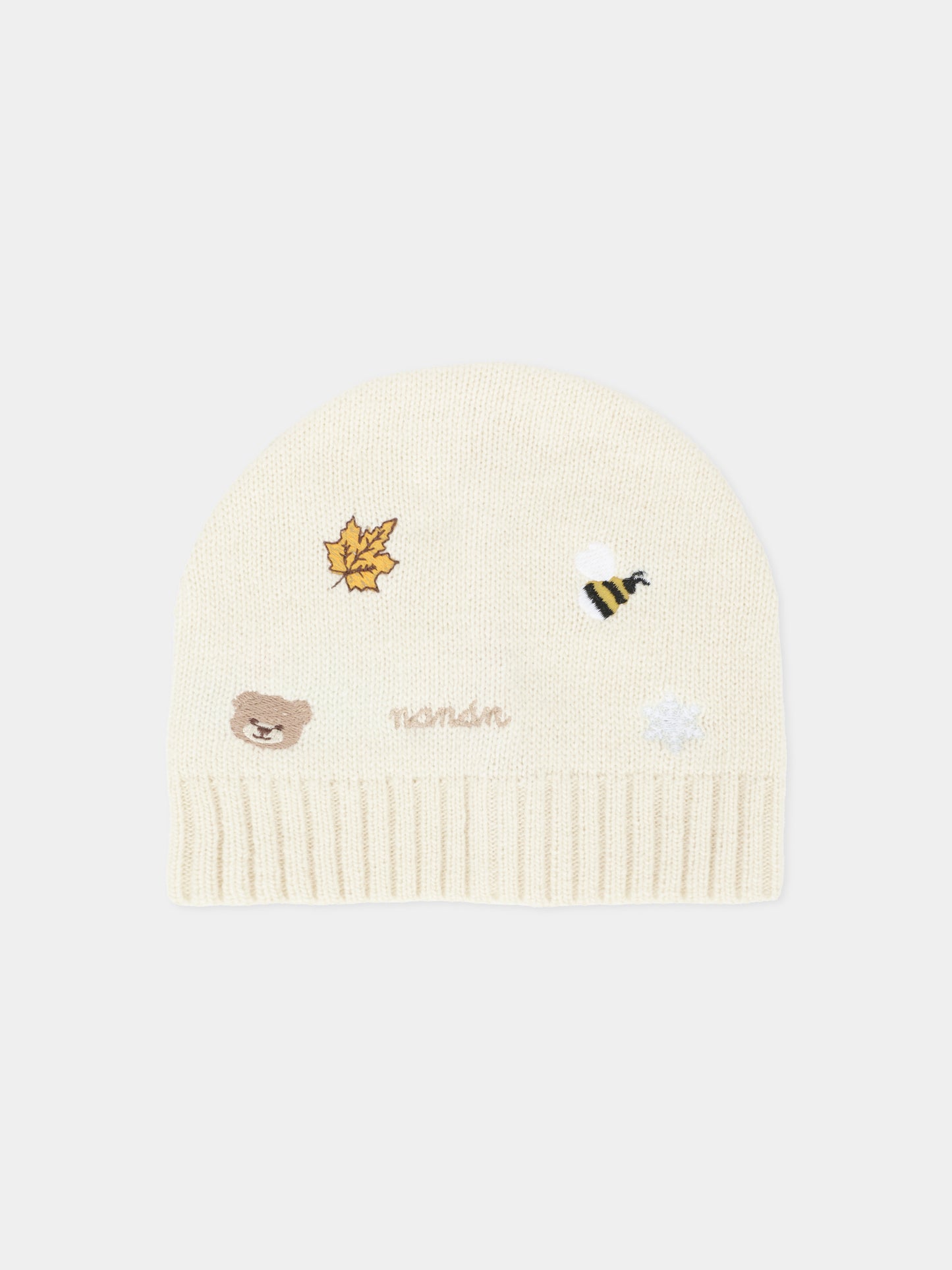 Berretto avorio per neonati con ape,Nanán,I25014B