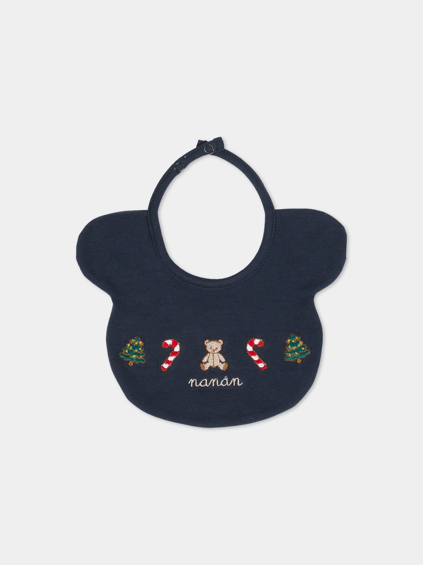Bavaglino blu per neonato con ricami natalizi,Nanán,I25031BL