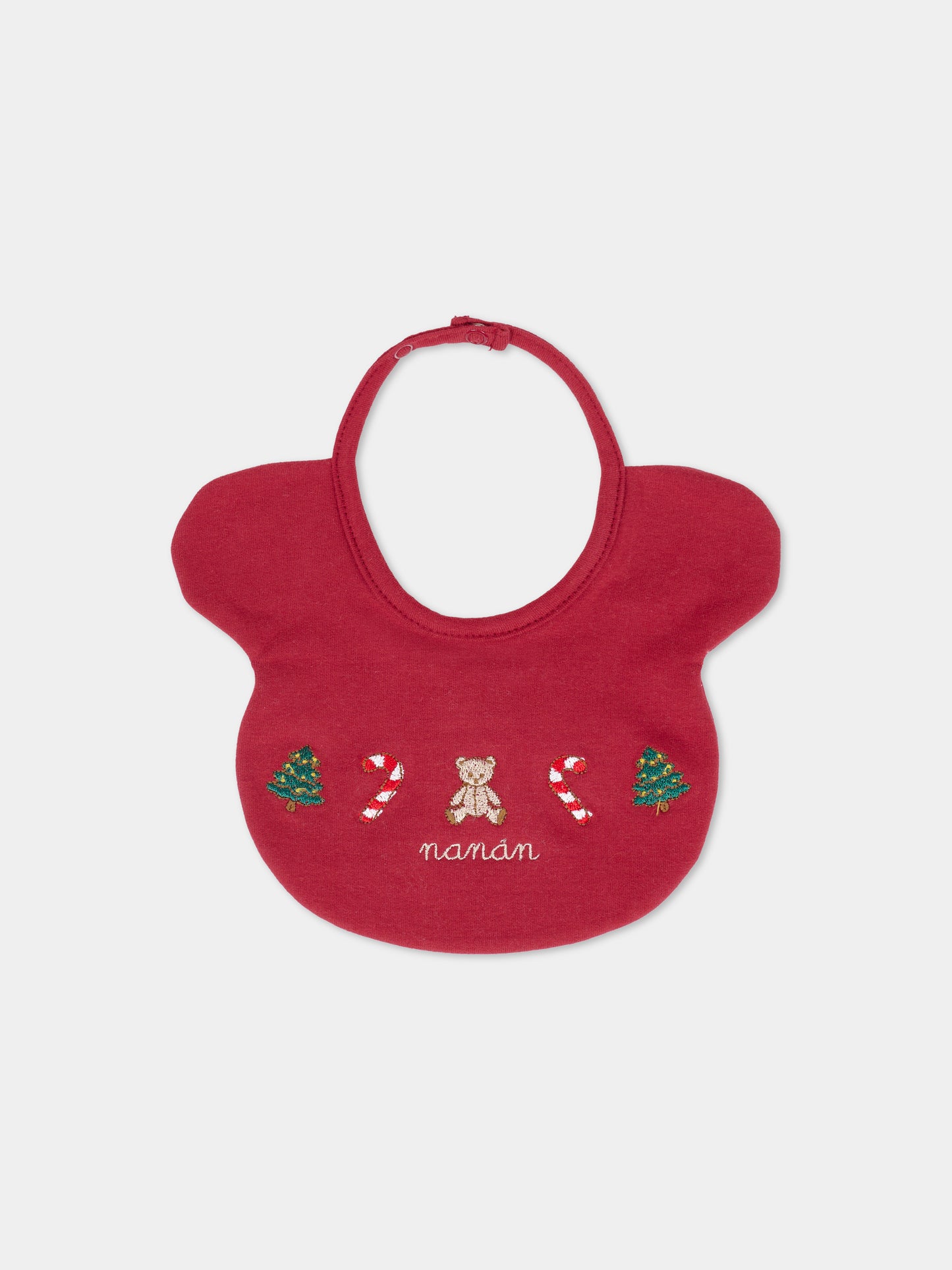Bavaglino rosso per neonati con ricami natalizi,Nanán,I25031RS