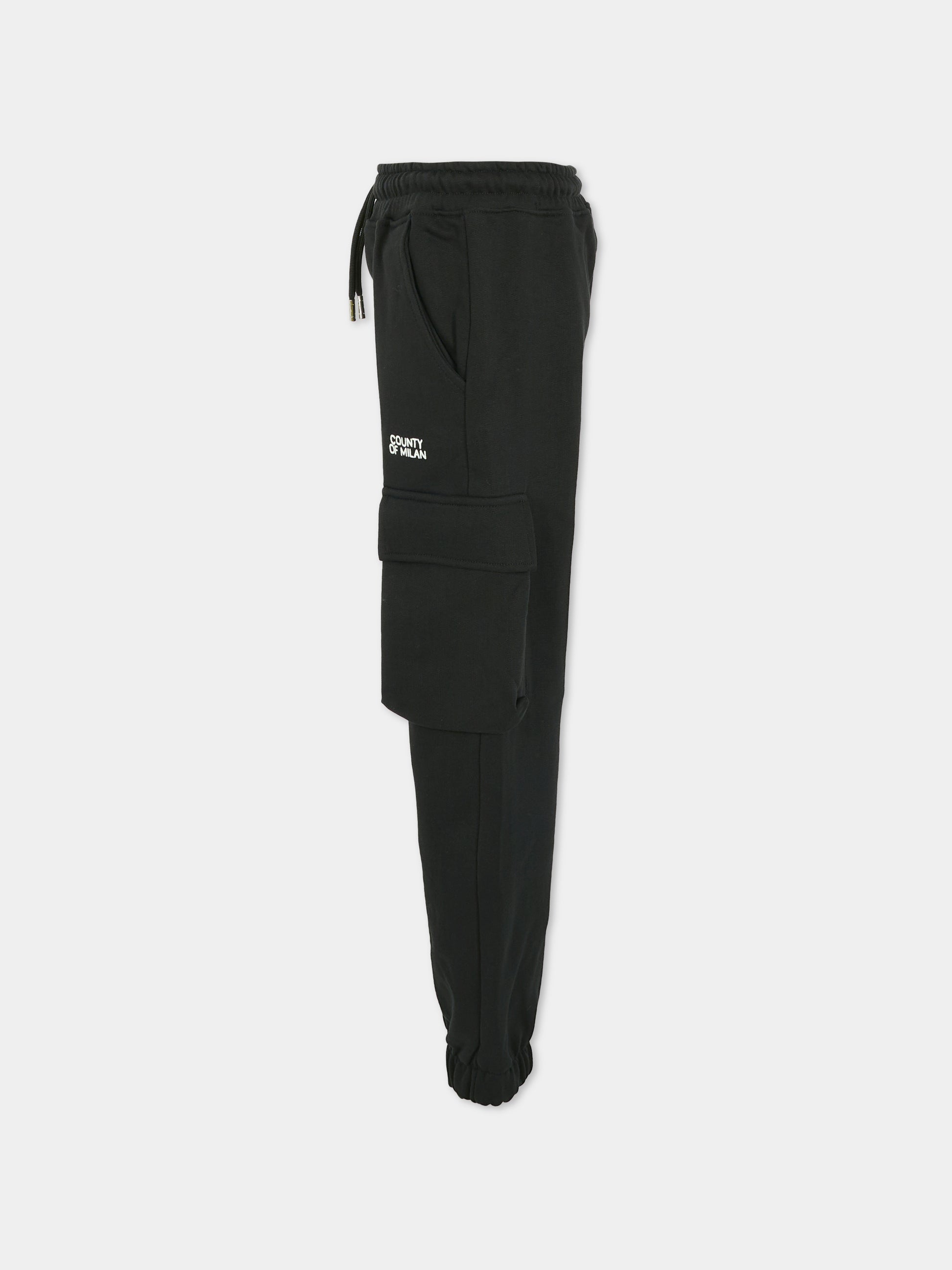 Pantaloni neri per bambino con logo,County Of Milan Kids,F5CMJBFP008 110