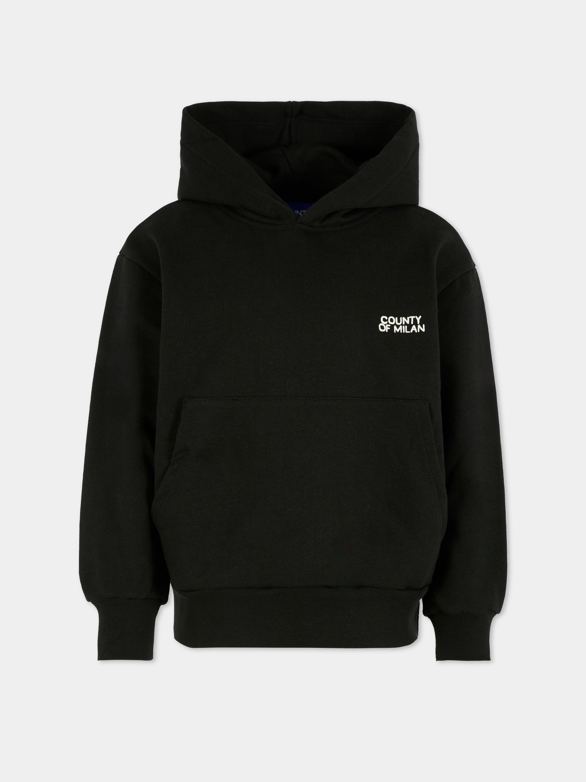Felpa nera per bambino con logo bianco,County Of Milan Kids,F5CMJBHS006 110