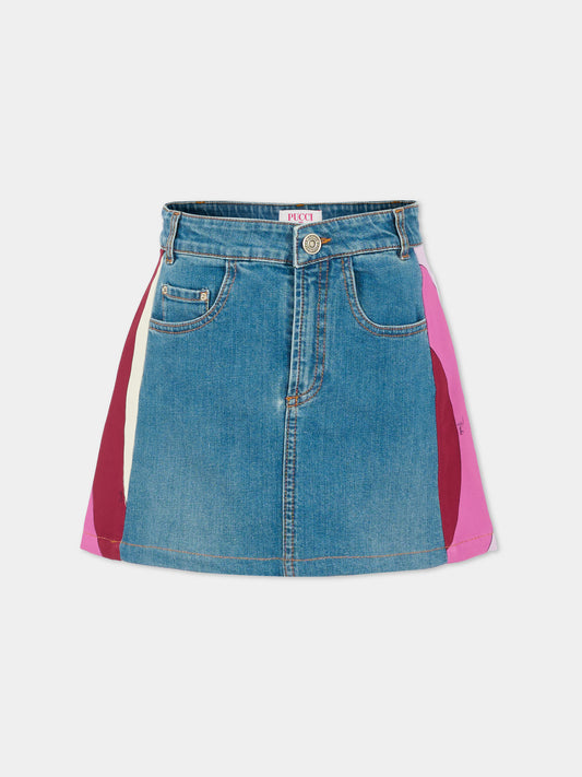 Gonna denim per bambina con stampa marmo,Emilio Pucci Junior,PX7A91 D0101 620