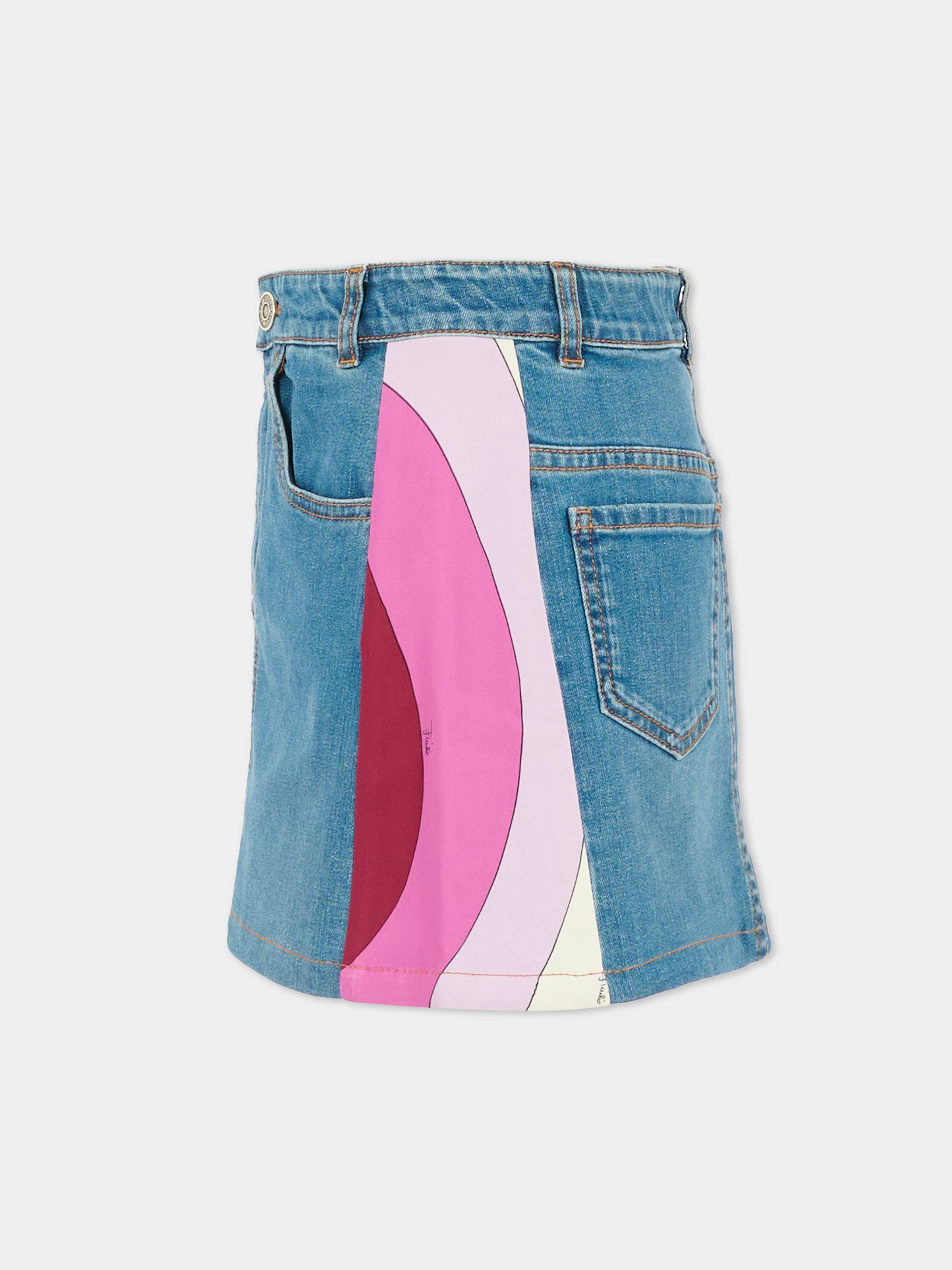 Gonna denim per bambina con stampa marmo,Emilio Pucci Junior,PX7A91 D0101 620