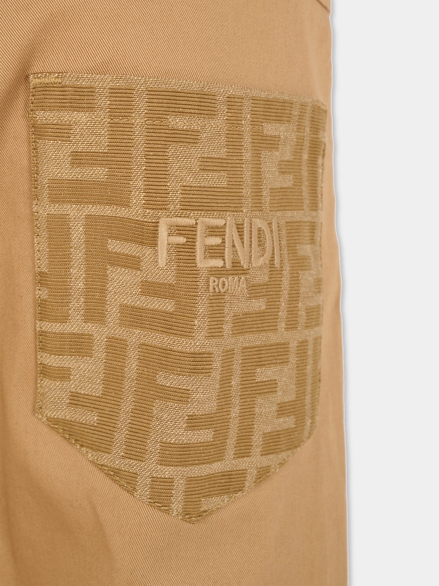 Pantaloni beige per bambino con FF,Fendi Kids,JUF168 AS5Y F0QU5