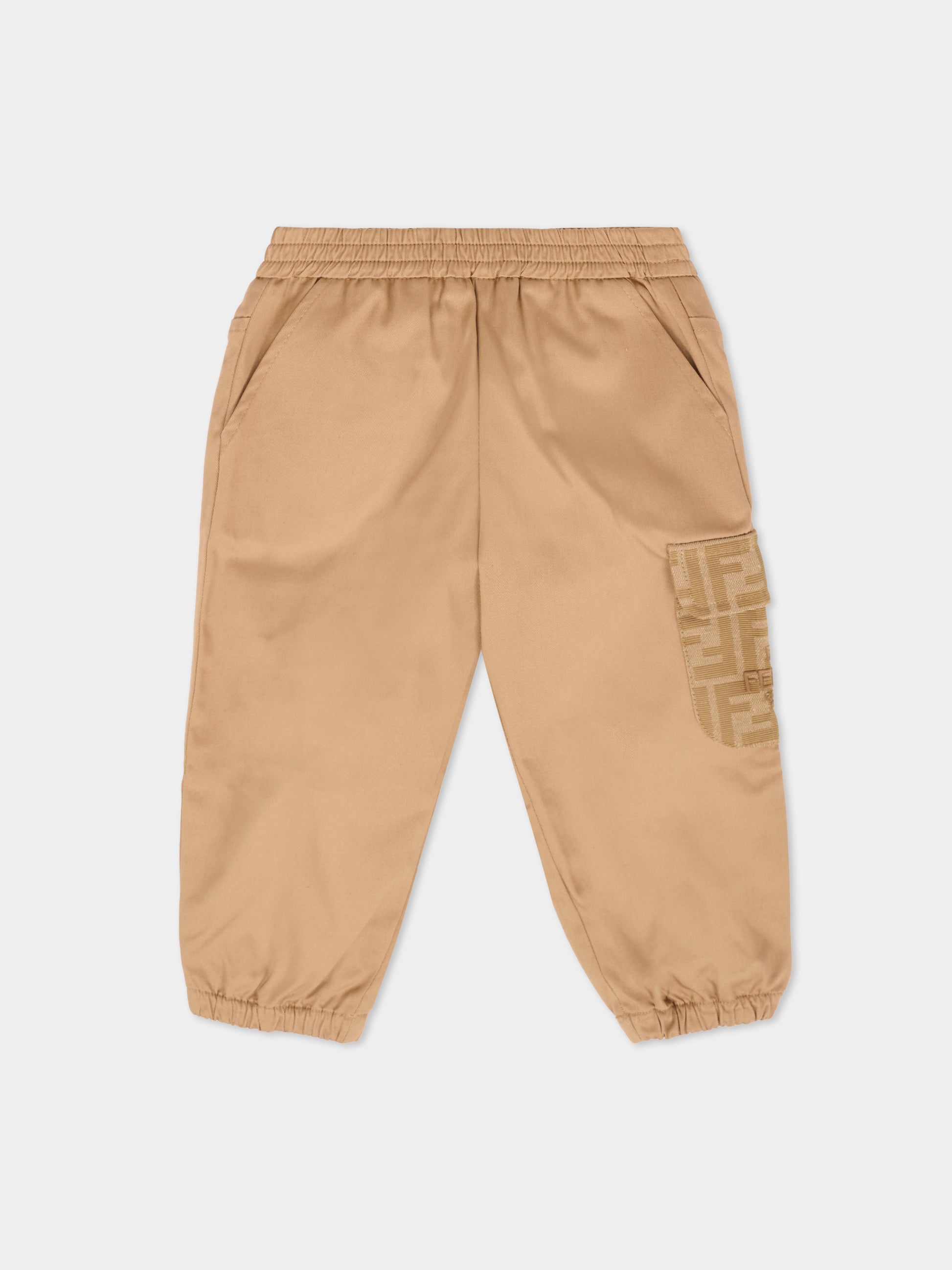 Pantaloni beige per neonato con logo,Fendi Kids,BMF261 AS5Y F0QU5