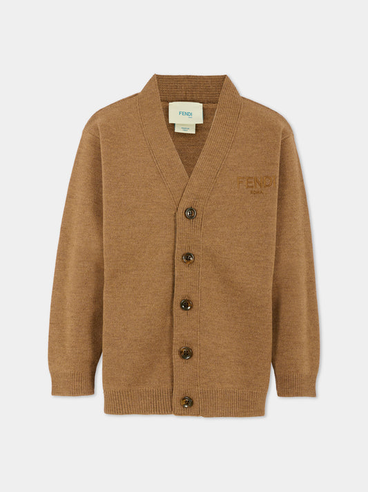 Cardigan marrone per bambini con logo,Fendi Kids,JUG191 AUKU F0QU5
