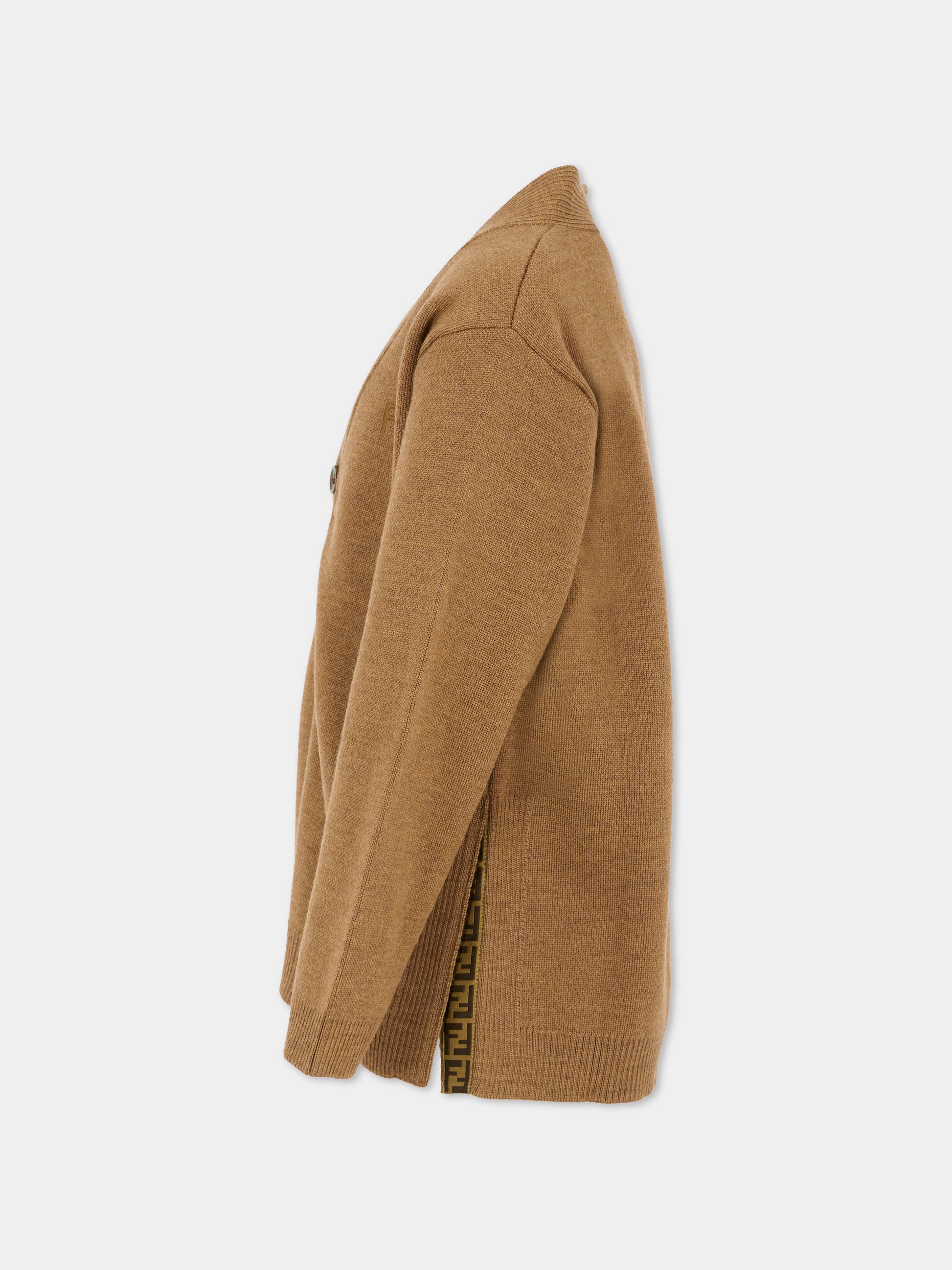 Cardigan marrone per bambini con logo,Fendi Kids,JUG191 AUKU F0QU5