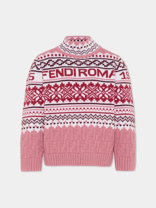 Maglione rosa per bambina con logo,Fendi Kids,JFG235 AYMS F1T6P