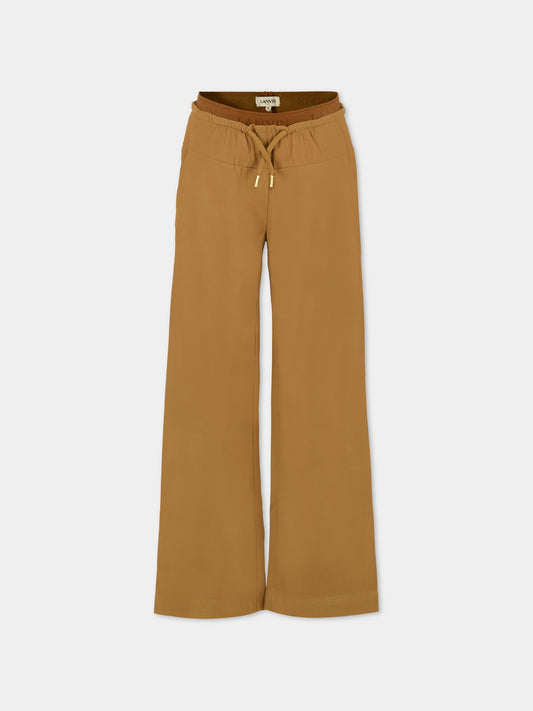 Pantaloni marroni per bambina con logo,Lanvin Petite,N30275 585