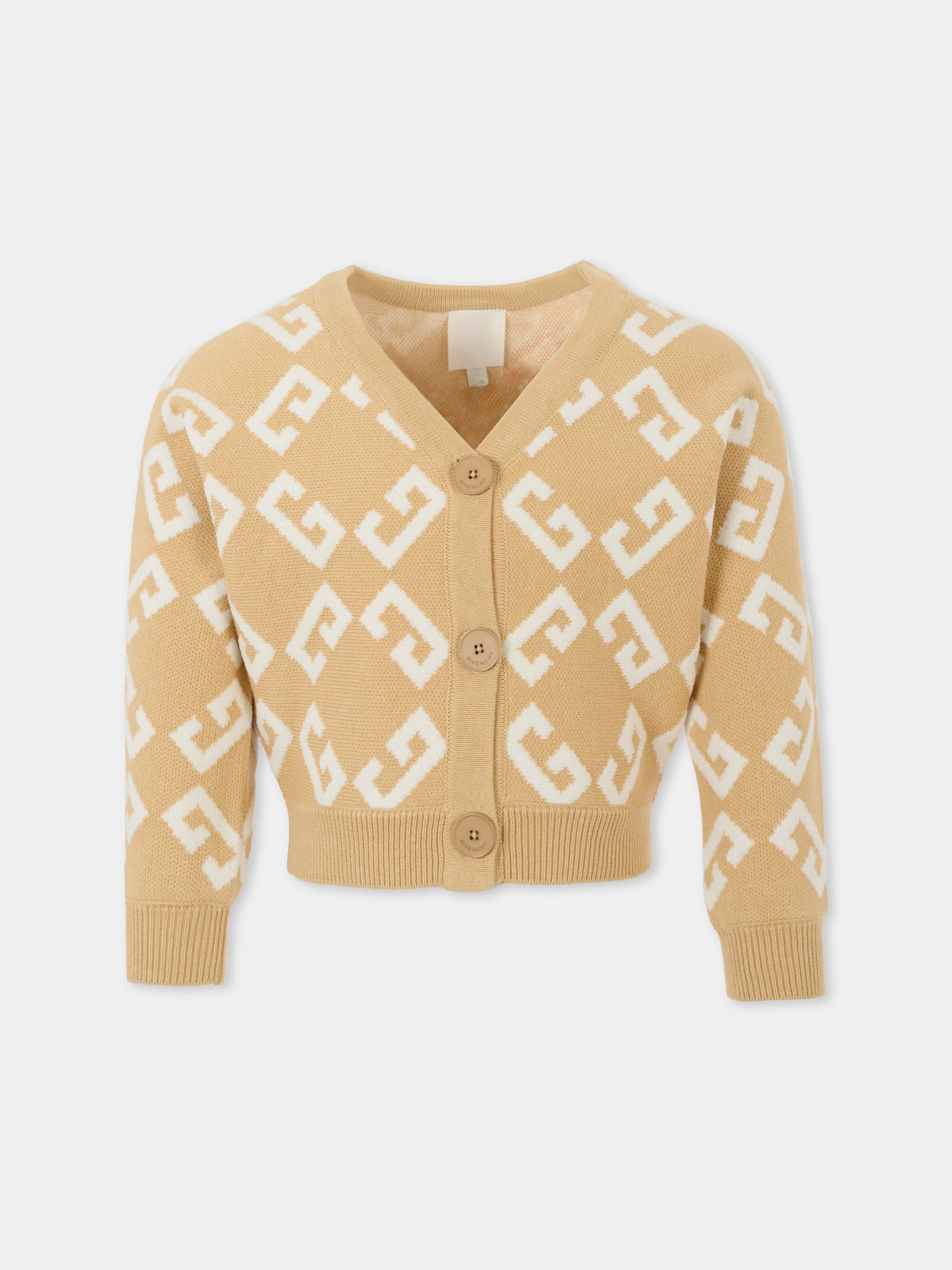 Cardigan crop beige per bambina con logo,Givenchy Kids,H30996 20P